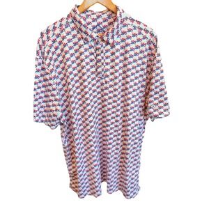 Burlebo Golf USA Polo Shirt Men's XL Performance Stretch America Flag AOP